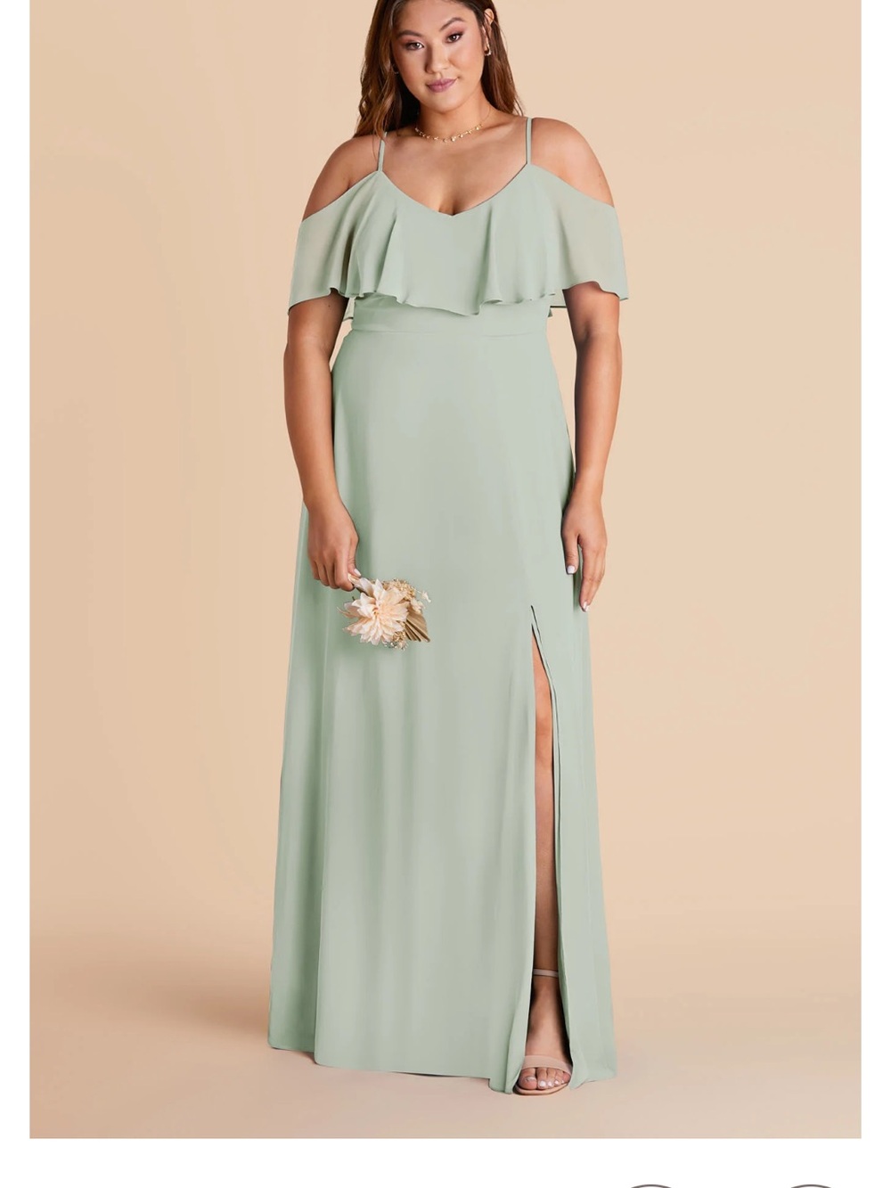 Birdy Grey Sage Green Ruffle-Trim Maxi Dress 2x - Jane Style, Chiffon